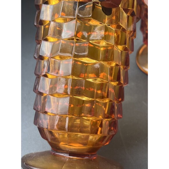 Set of 2 Vintage Whitehall Amber Cubist Footed Iced Tea Glasses 12oz - Indiana G - Picture 7 of 7